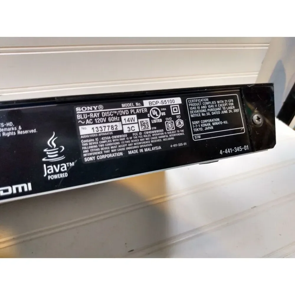 Sony BDP-S5100 Blu Ray DVD 3-D DVD Player
